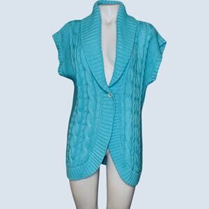 American Living Shawl Collar Cap Sleeve Single Button Front Sweater Vest LG NWT